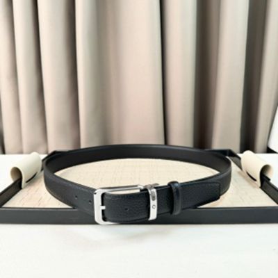 1:1  Montblanc Black Leather Belt with Silver Logo buckle 3.5cm